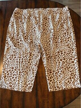 Susan Graver PURE Linen Blend Animal Print Pull On Capri Pants NWOT Size 4X